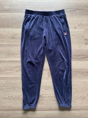 FILA Navy Blue Velour Track Pants with Logo Patch